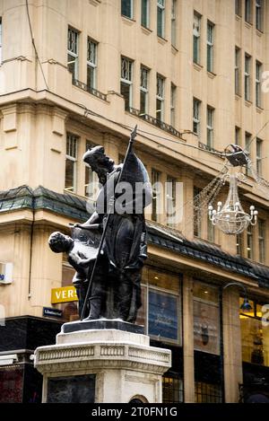 Leopoldsbrunnen oder Leopoldsstatue in Wien, Österreich, unter weichem Schnee mit einer Skizze einer Klosternekerkirche. Stockfoto