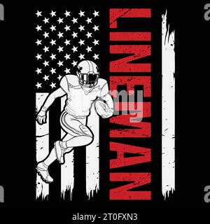 American Football Lineman Offensive Player US Flag Gift T-Shirt Stock Vektor