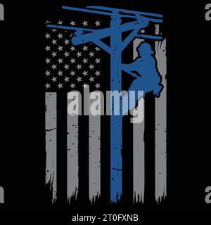 Slim-T-Shirt mit blauer Linienführung und amerikanischer Flagge Stock Vektor