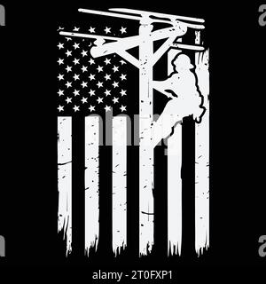 Distress Patriotic Electric Cable Lineman US Flag Geschenk T-Shirt Stock Vektor