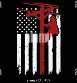 Lineman American Flag Gift Electric Cable Lineworker T-Shirt Stock Vektor