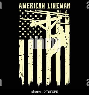 Lineman American Flag Electric Cable Geschenk Patriotisches Lineman Geschenk T-Shirt Stock Vektor