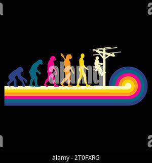 Retro-Style Evolution des Lineman Elektrician Gift T-Shirts Stock Vektor