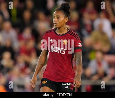 Leigh, Großbritannien. Oktober 2023. Geyse #23 von Manchester United während des FA Women's Super League Matches Manchester United Women vs Arsenal Women im Leigh Sports Village, Leigh, Großbritannien, 6. Oktober 2023 (Foto: Steve Flynn/News Images) in Leigh, Großbritannien am 10.06.2023. (Foto: Steve Flynn/News Images/SIPA USA) Credit: SIPA USA/Alamy Live News Stockfoto