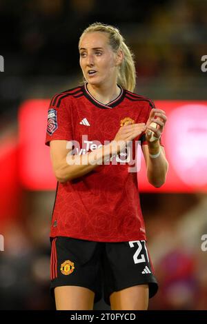 Leigh, Großbritannien. Oktober 2023. Millie Turner von Manchester United Women während des Spiels der Barclays FA Women's Super League im Leigh Sports Village, Leigh. Der Bildnachweis sollte lauten: Ben Roberts/Sportimage Credit: Sportimage Ltd/Alamy Live News Stockfoto