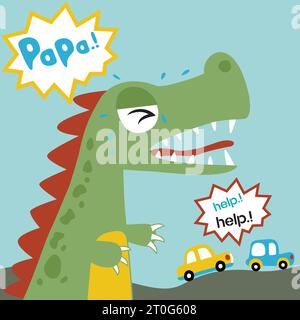 Riesiges Monster mit Autos, Vektor-Zeichentrickillustration Stock Vektor