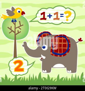 Netter Elefant mit Vogel lernen zu zählen, Vektor-Karikaturillustration Stock Vektor
