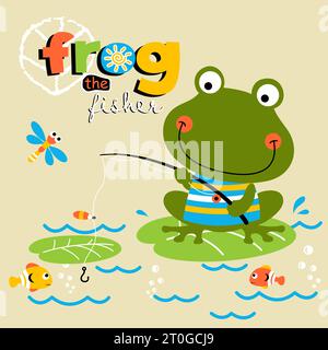 Lustige Sumpftiere, Froschfischzeit, Vektor-Karikaturillustration Stock Vektor