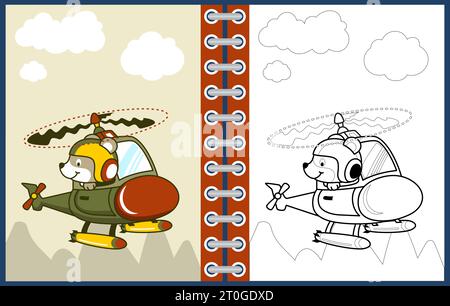 Vektor-Cartoon des niedlichen Bären auf Militärhubschrauber, Malseite oder Buch Stock Vektor