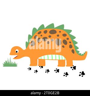 Lustiger Dinosaurier, der Gras isst, Vektor-Karikaturillustration Stock Vektor