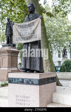 Dame Millicent Garrett Fawcett Statue auf dem Parliament Square Westminster London, Aktivistin und Politikerin, England, Großbritannien Stockfoto