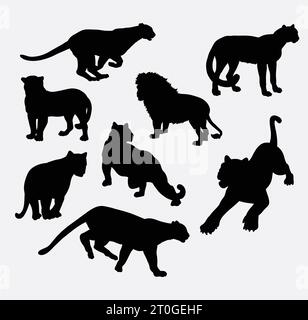 Silhouette von Löwen, Tiger, Geparden und Panther Stock Vektor