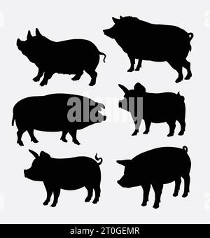 Schweine-Tier-Stellungssilhouette Stock Vektor