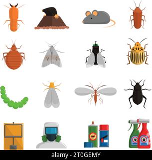 Pest und schädliche Insekten flache Symbole setzen isolierte Vektor-Illustration Stock Vektor