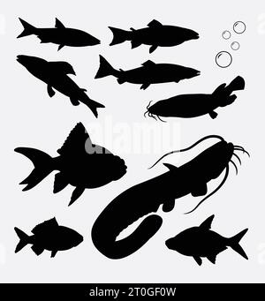 Fischtier unter Wasser posiert Silhouette Stock Vektor
