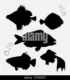 Fische schwimmen unter Wasser Silhouette Stock Vektor