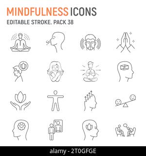 Mindfulness Line Icon Set, Meditationssammlung, Vektorgrafiken, Logo-Illustrationen, positiv denkende Vektorsymbole, Achtsamkeitszeichen, Outline pict Stock Vektor