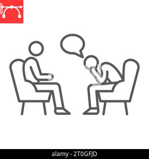 Psychotherapie-Liniensymbol, Depression und Psychiater, Psychologe Vektor-Symbol, Vektorgrafiken, editierbares Strichumrisszeichen, eps 10. Stock Vektor