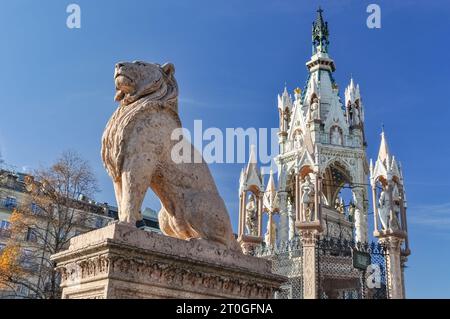 Brunswick Monument Mausoleum mit Löwenskulptur von Auguste Cain in Genf, Schweiz Stockfoto