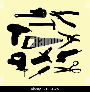 Werkzeugausrüstung für die Silhouette des Baugewerbes Stock Vektor