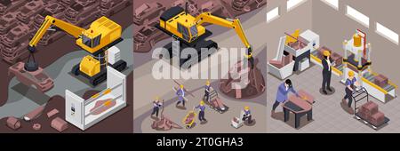 Schrott-Metallsatz mit Abfall- und Fördersymbolen isometrische isolierte Vektorillustration Stock Vektor