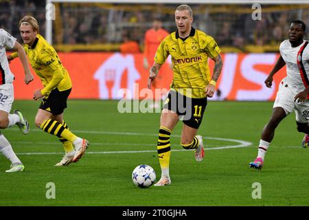 Dortmund, Deutschland. Oktober 2023. Fussball; Spieltag 02; Spieltag 02; Gruppenphase; Gruppenphase; Gruppe F, Gruppe F; UEFA Champions League; Saison 2023/2024; Saison 2023/2024; Borussia Dortmund gegen AC Mailand am 04.10.2023 in Dortmund. UBz: 11 Marco Reus, Borussia Dortmund. Quelle: dpa/Alamy Live News Stockfoto