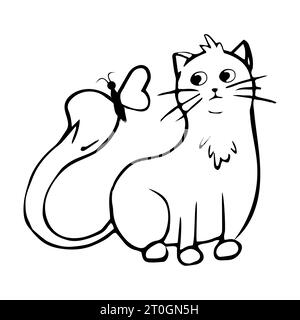 Niedliche Katze, Kätzchen in Linie Doodle-Stil emotionalen Charakter isoliert auf weißem Hintergrund. Comic-Tierzeichnung. Vektorillustration Stock Vektor