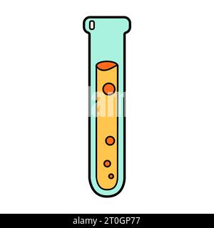 Symbol für Chemikalienkolben der Wissenschaftsschule. Labor-Cartoon-Reagenzgläser für Chemie- und Biologieausbildung. Auffällige, helle Laborausstattung. Vektorillustration Stock Vektor