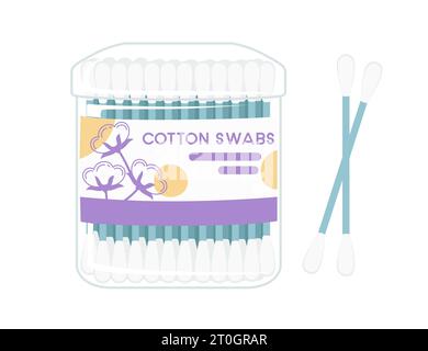 Transparenter Behälter mit Wattestäbchen Vektor Illustration isoliert auf weißem Hintergrund Stock Vektor
