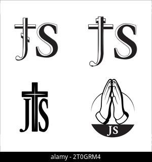 Christliches Logo Kreuz und Gebetssymbole für religiöse Marken Stock Vektor