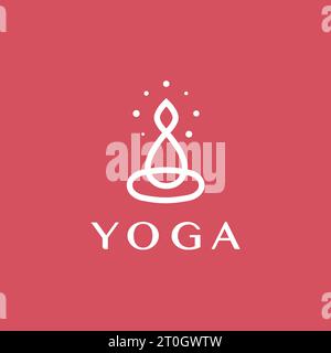 Yoga-Logo-Vorlage, lineare Silhouette der Frau in Lotusform. Elegantes minimalistisches Symbol für spirituelles Wohlbefinden und Harmonie, abstrakter Mensch Stock Vektor