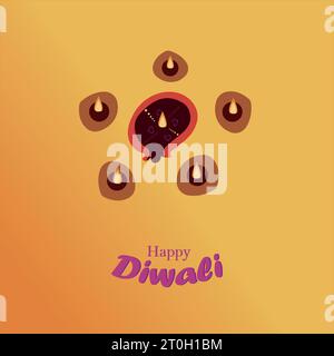 Indian Festival Happy Diwali mit Diwali Requisiten, Urlaub Hintergrund, Diwali Feier Grußkarte, Vektor-Illustration Design. Stock Vektor