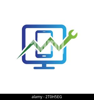 Logo für Reparatur von PC-Mobiltelefonen, Computerservice, Symbol, Vektor Stock Vektor