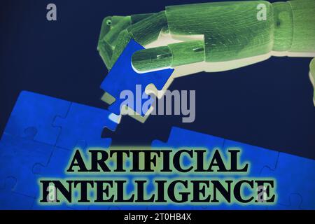 Technologie- und Mitarbeiterkonzept man nutzt KI zur Unterstützung der Arbeit, KI-Lernen und künstliche Intelligenz-Konzept. Business, moderne Technologie, Internet und Netz Stockfoto