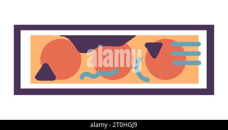 Personen in der Galerie. Ausstellung zeitgenössischer Kunst. Bild an der Wand. Abstrakte geometrische Zusammensetzung. Museum für moderne Kunstwerke. Meisterstück-Show. Kreise und Dreiecke. Quadratische Rahmen. Vektorabbildung Stock Vektor