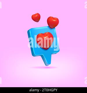 Liebe Ikonen. Rotes Herz. 3D-Sprechblase. Happy Valentine Day Symbol für Paare oder Freunde. Nachricht gefällt mir. Leidenschaft und Romantik. Geschenk für soziale Medien. Positive Emotionen. Internet-Zeichen. Vektor-Renderobjekt Stock Vektor