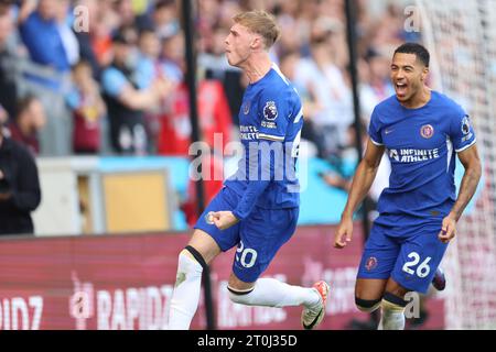 Cole Palmer aus Chelsea erzielte sein Team beim Premier League-Spiel zwischen Burnley und Chelsea in Turf Moor, Burnley, am Samstag, den 7. Oktober 2023. (Foto: Pat Scaasi | MI News) Credit: MI News & Sport /Alamy Live News Stockfoto