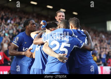 Cole Palmer aus Chelsea erzielte sein Team beim Premier League-Spiel zwischen Burnley und Chelsea in Turf Moor, Burnley, am Samstag, den 7. Oktober 2023. (Foto: Pat Scaasi | MI News) Credit: MI News & Sport /Alamy Live News Stockfoto