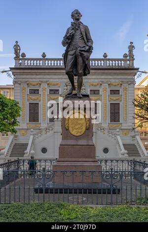 Goethes Denkmal vor der Alten Börse Stockfoto