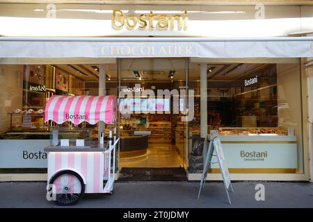 Bostani ist ein wunderbarer und luxuriöser Schokoladenladen in Paris in der Nähe der Opéra Garnier. Paris. Frankreich. Stockfoto