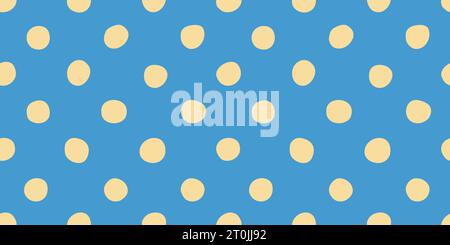 Hand gezeichnetes nahtloses Polka Dots Muster, blaue und gelbe Farben, Doodle Stil Vektor Illustration Stock Vektor