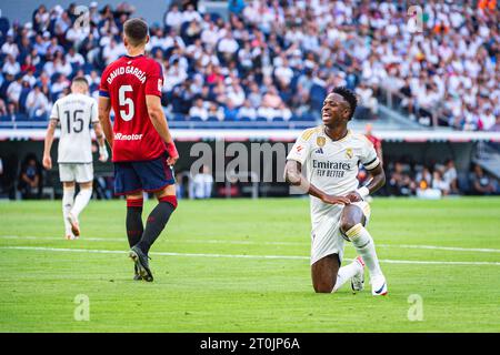 Madrid, Spanien. Oktober 2023. Vinicius Junior (Real Madrid) spielte während des Fußballspiels der spanischen Meisterschaft La Liga EA Sports zwischen Real Madrid und Osasuna am 07. Oktober 2023 im Bernabeu-Stadion in Madrid, Spanien Credit: Independent Photo Agency/Alamy Live News Stockfoto