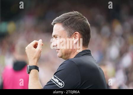 LONDON, ENGLAND - 07. OKTOBER: Paul Heckingbottom, Manager von Sheffield United vor dem Spiel der Premier League zwischen Fulham und Sheffield United am 7. Oktober 2023 in Craven Cottage in London. (Foto: Dylan Hepworth/MB Media) Stockfoto