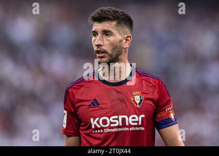 7. Oktober 2023; Santiago Bernabeu Stadion, Madrid, Spanien, spanischer La Liga Fußball, Real Madrid gegen Osasuna; David Garcia von Osasuna Stockfoto