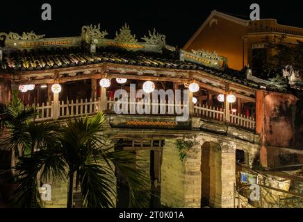 Hoi An, Vietnam. Japanische Überdachte Brücke, Nachtblick. Stockfoto