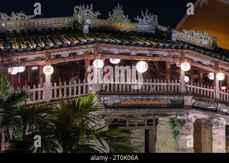 Hoi An, Vietnam. Japanische Überdachte Brücke, Nachtblick. Stockfoto