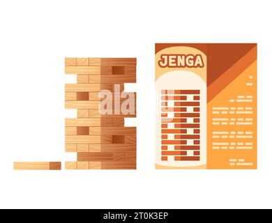 Jenga Spiel aus Holzziegeln Vektor Illustration isoliert auf weißem Hintergrund Stock Vektor