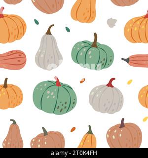 Kürbismuster. Herbst Kürbisse nahtloser Hintergrund. Herbst halloween Gemüse Banner. Vektorabbildung. Stock Vektor