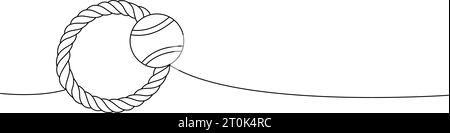 Spielzeug zum Kauen von Hunden mit Plastikkugel, eine Linie, durchgehend gezeichnet. Tierzubehör, Tierspielzeug liefert durchgehende einzeilige Illustration. Stock Vektor