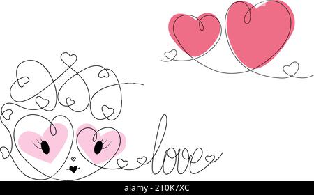 Abstrakte Strichkunst lieben Charakter in einer durchgehenden Linie mit Buchstaben und Herzen. Happy Valentines Day Gruetings Konzept. Isolieren. EPS. Vektor für Poster, Banner, Broschüre, Karten, Preis, Label oder Web Stock Vektor
